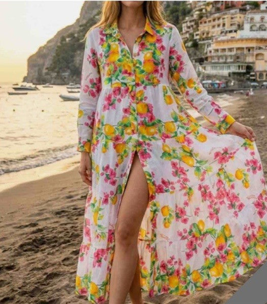 ANTICA SARTORIA 2026 L/XL POSITANO BUTTON DOWN LONG DRESS NWT