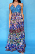 ANTICA SARTORIA 2024 BLUE SEQUIN TOP LONG DRESS NWT O/S