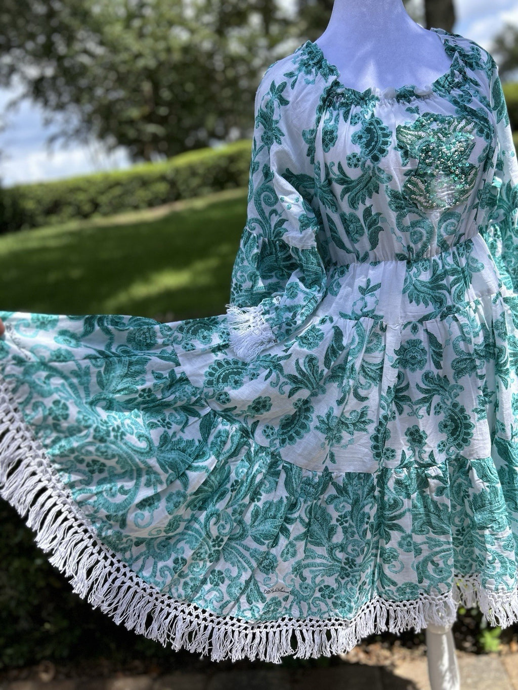 Antica Sartoria 2024 Beaded Off Shoulder Aqua & White Beautiful Dress Nwt O/S
