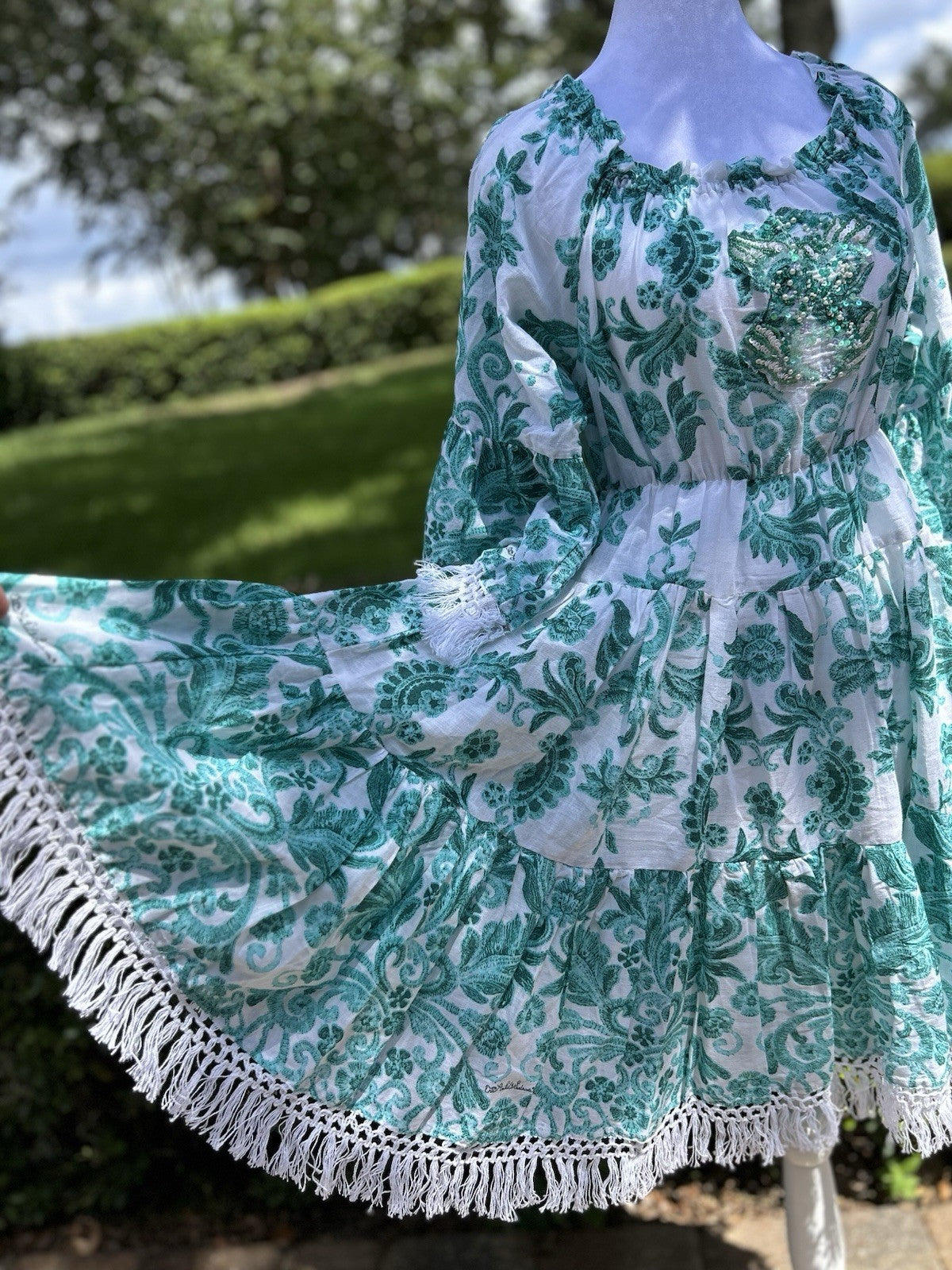 Antica Sartoria 2024 Beaded Off Shoulder Aqua & White Beautiful Dress Nwt O/S