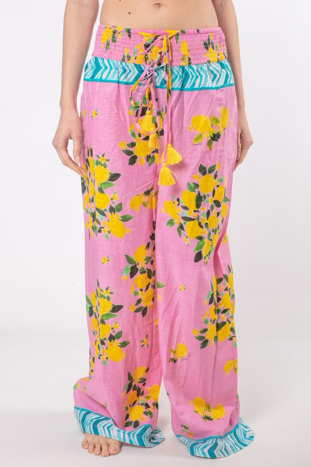 Antica Sartoria 2025 Pink & Lemon Cotton drawstring  Pants Nwt O/S