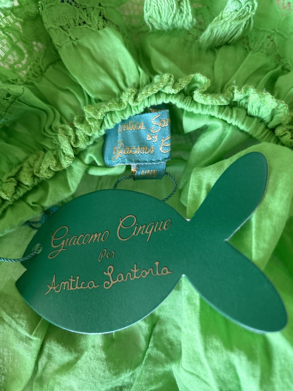 Antica Sartoria 2023 Green Skirt With Lace  And Midi Top With Pompom NWT O/S