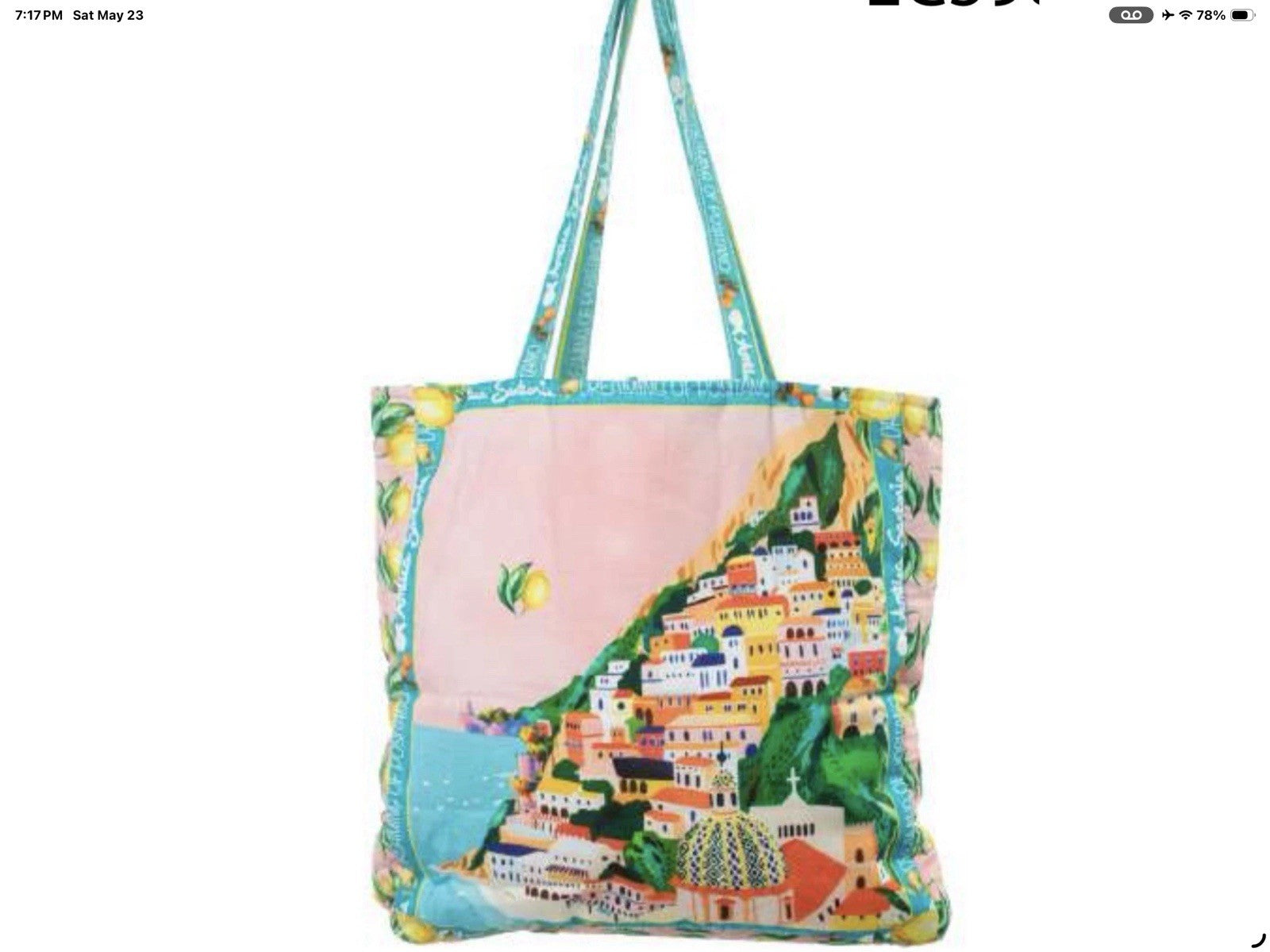 Antica Sartoria Capri By The Sea Beach tote Bag Rectangle NWT Beautiful