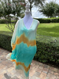 Made In Italy Silk Dress Kaftan Aqua, Nude Gold One Size