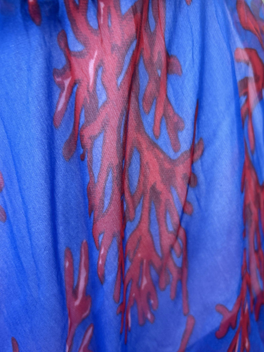 Antica Sartoria Blue And Red Coral & Gold Smocked Top STRAPPY Dress NWT O/S