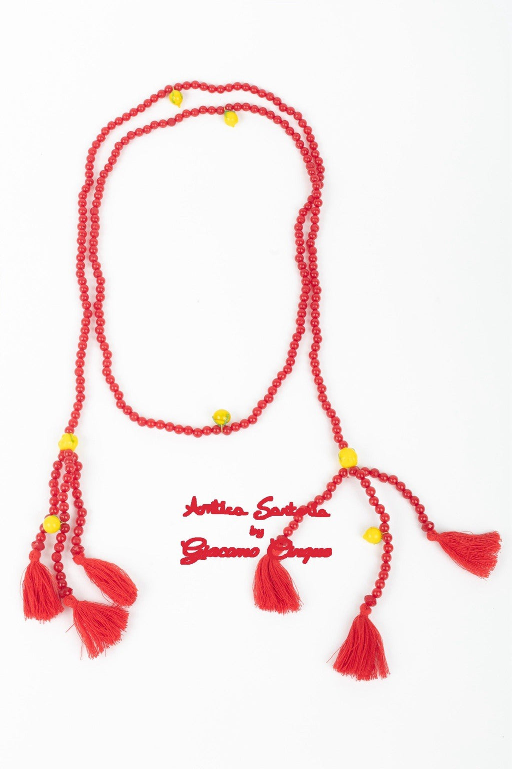 antica sartoria Beaded Belt Necklace Bag Chain NWT O/S Red W/ Lemon 🍋