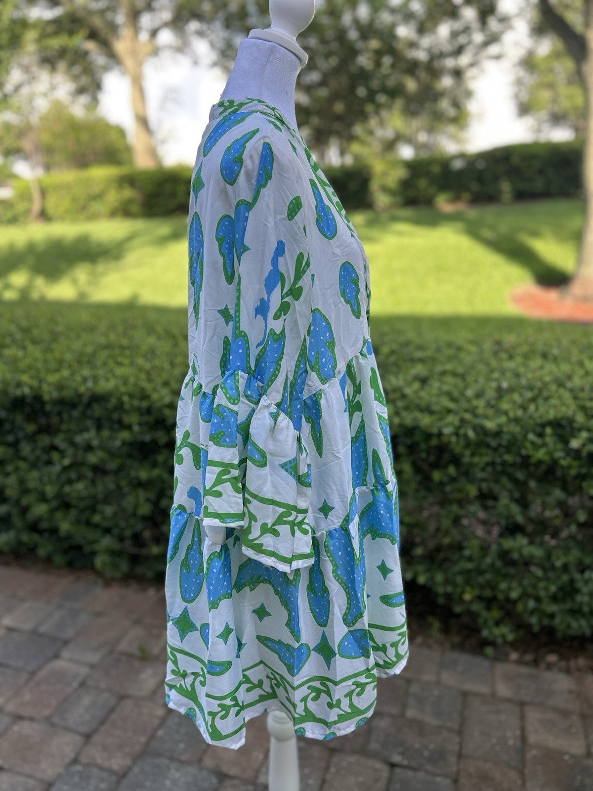 antica sartoria 2025 Aqua & White Dress With Korean Collar NWT O/S