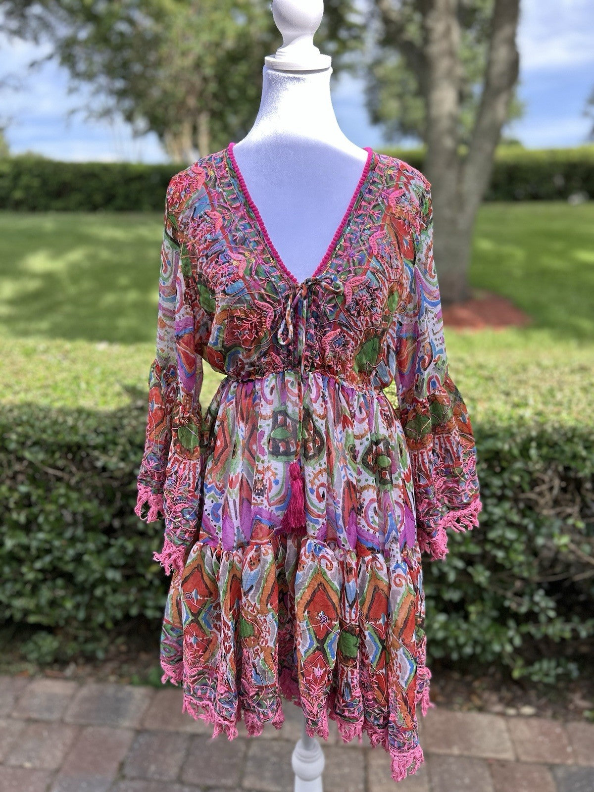 Antica Sartoria 2024 Pink Green Gorgeous Colors Chiffon Dress NWT O/S