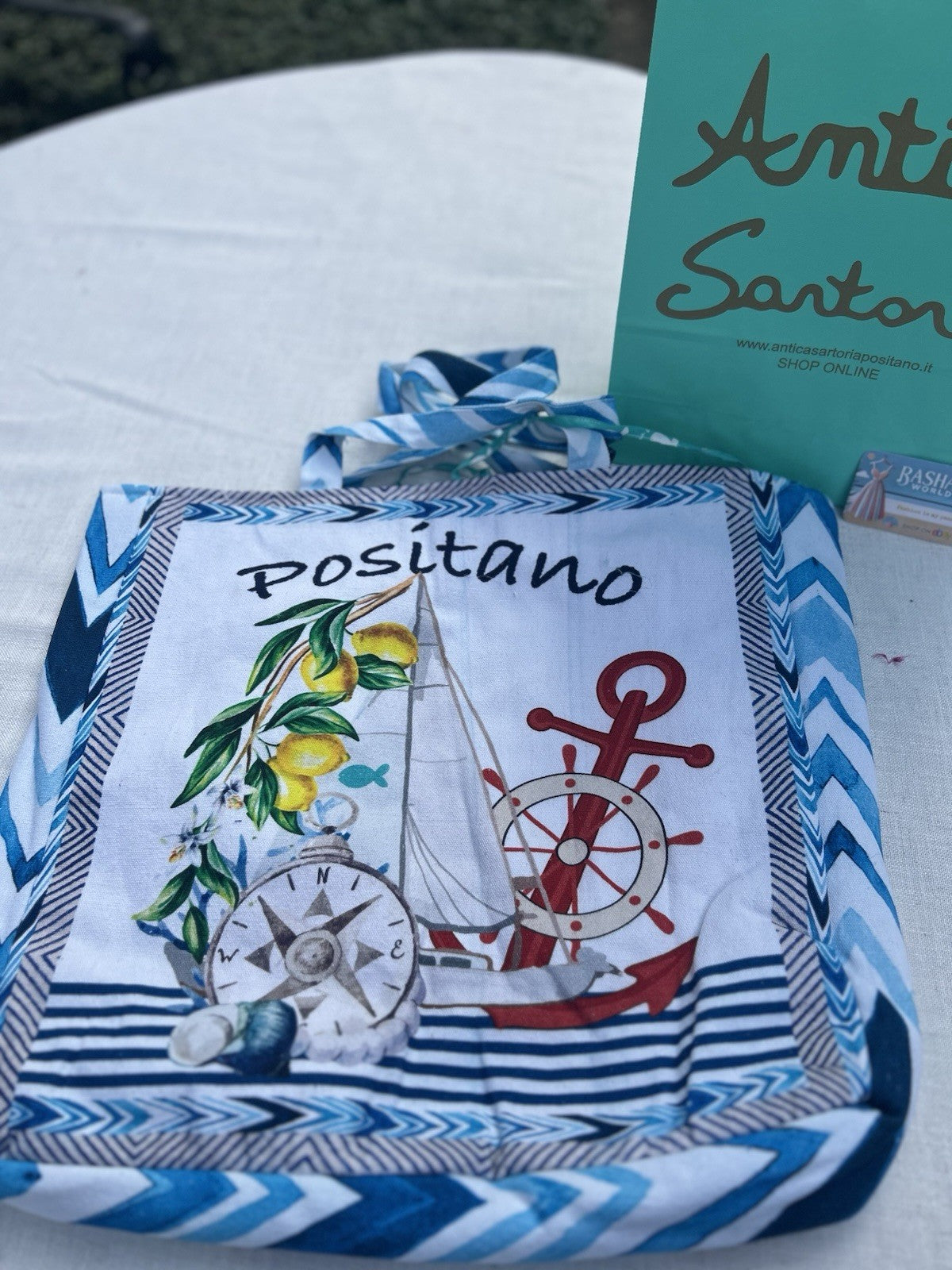 Antica Sartoria 2025 Positano Blue Lemon White Beach Tote Bag Nwt Gorgeous