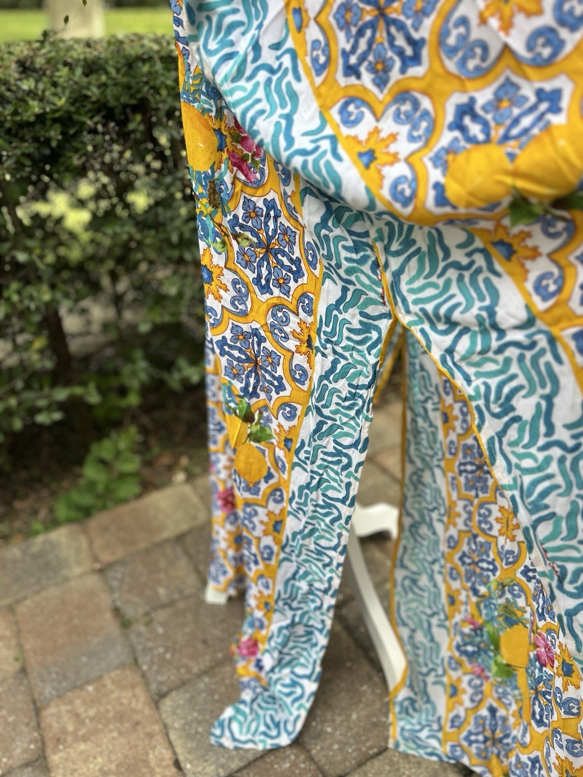 Antica Sartoria 2024 Lemon & Blue Orange Kaftan Mumu O/S XXL NWT