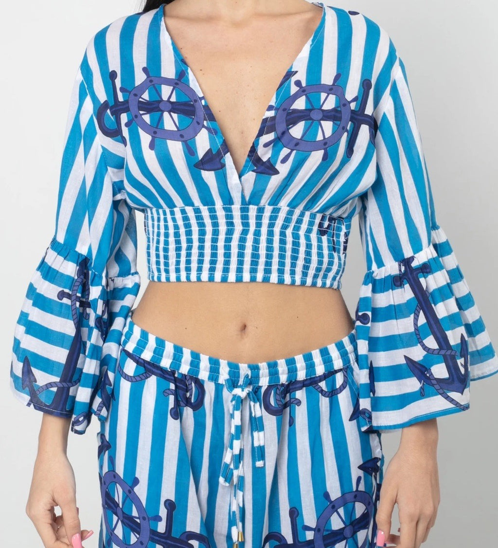 Antica Sartoria 2025 Blue & White Shorts Top 2 Pc Set NWT