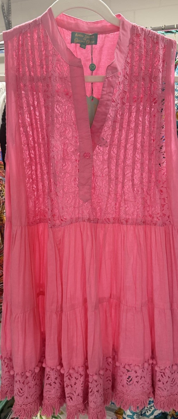 Antica Sartoria 2024 Pink Sleeveless Dress With Lace Trim NWT O/S