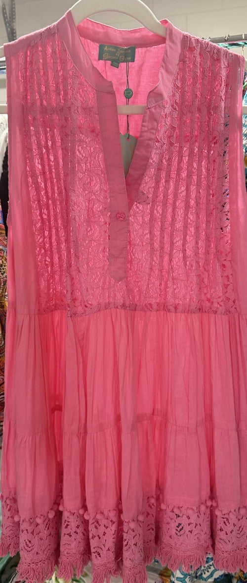 Antica Sartoria 2024 Pink Sleeveless Dress With Lace Trim NWT O/S