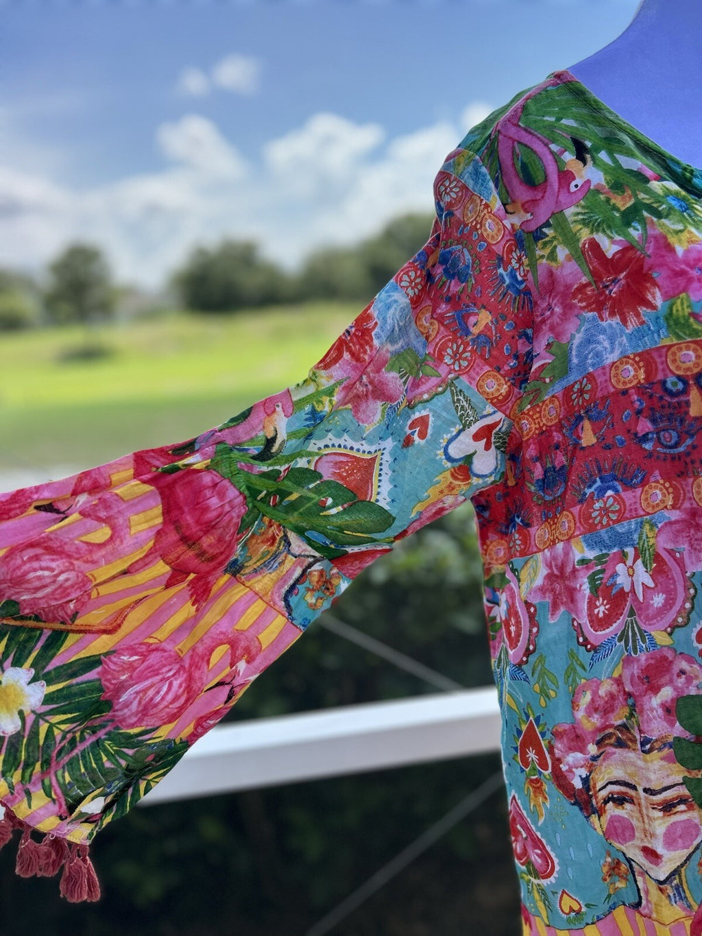 ANTICA SARTORIA FLAMINGO HEART COVER-UP DRESS TOP SEQUIN 🦩💛🩷💚🦩