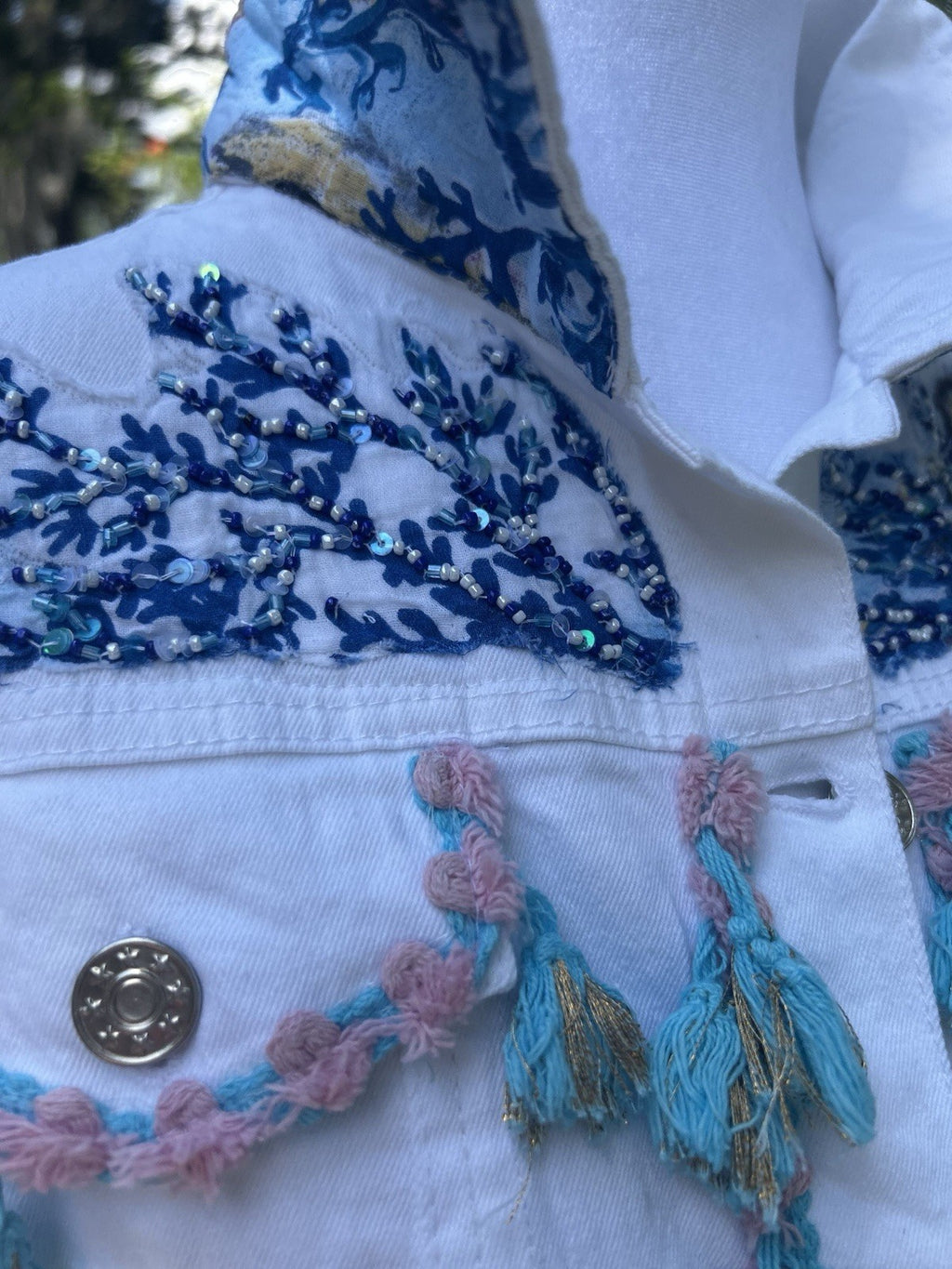 ANTICA SARTORIA 2024 BLUE WHITE BEAUTIFUL JEAN JACKET NWT MEDIUM