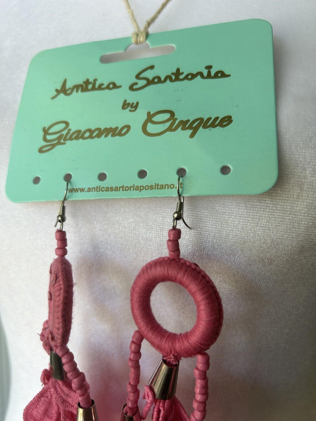 ANTICA SARTORIA ROSA / PINK FLOWERS LACE BEADS EARRINGS PIERCED  NWT