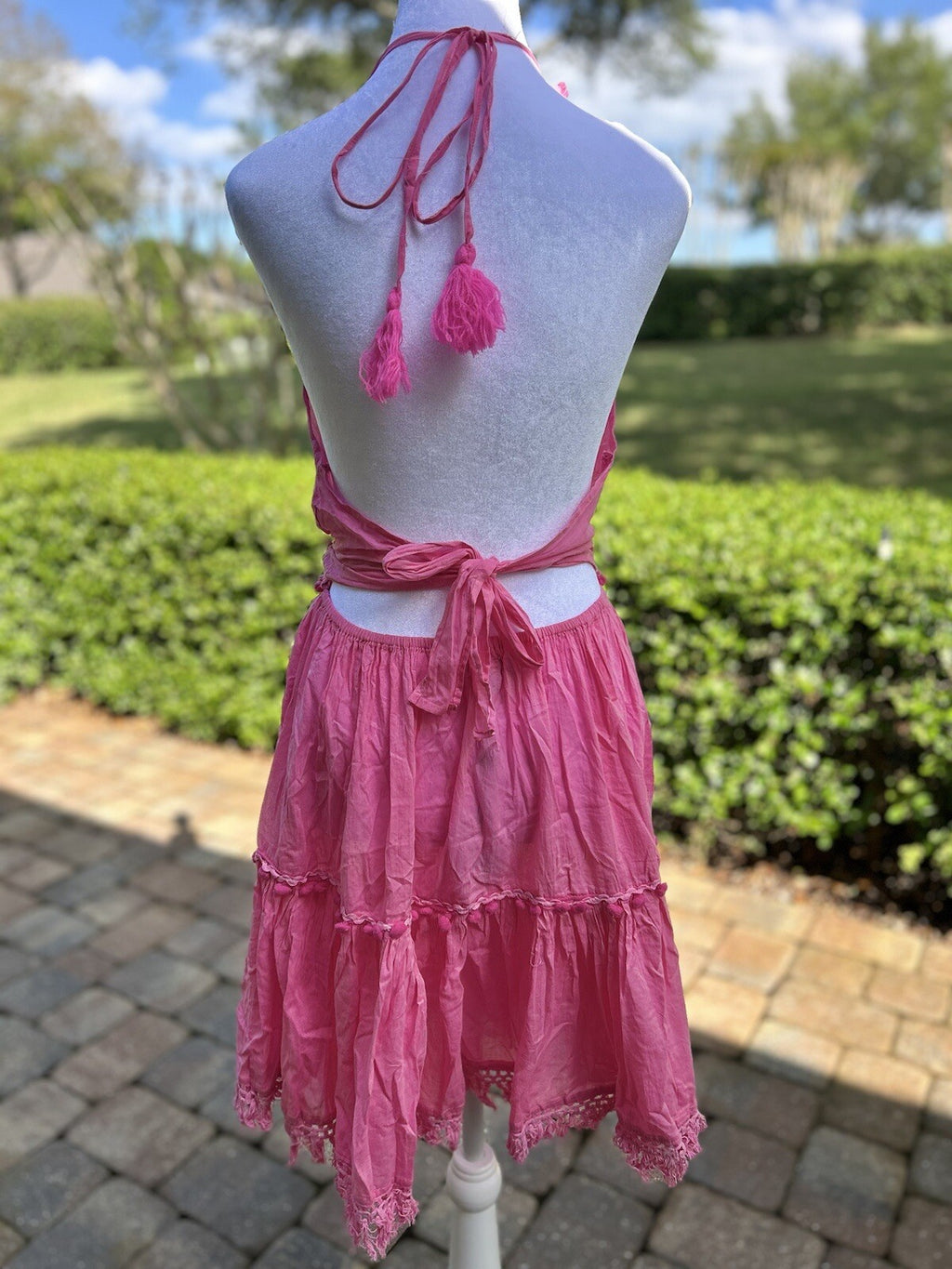 Antica Sartoria Pink Lace Beads Halter Top Backless Dress Nwt O/S