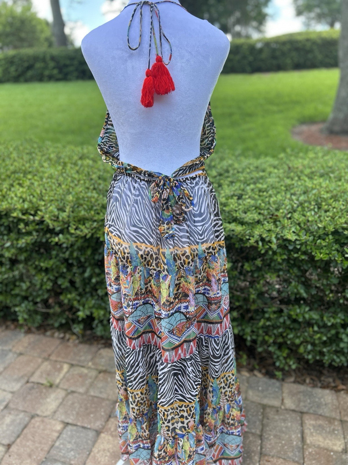 Antica Sartoria Leopard & Zebra Halter Top Backless Dress NWT O/S