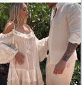 Antica Sartoria Off White Peek A Boo Shoulder Dress  Lace POMPOM
