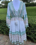 ANTICA SARTORIA 2024 WHITE AQUA GOLD TIE FRONT GORGEOUS SEQUINS OS DRESS LAST 1