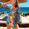 ANTICA SARTORIA BLUE SEQUIN FACE SHIRT/TOP S/M COVERUP 💙💜💛