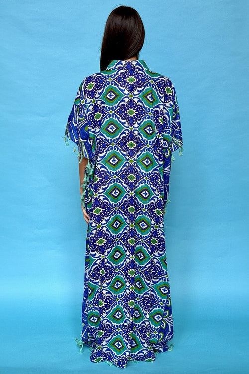 ANTICA SARTORIA 2024 ROSES LONG MUMU/DRESS/KAFTAN L/XL PONCHO BLUE