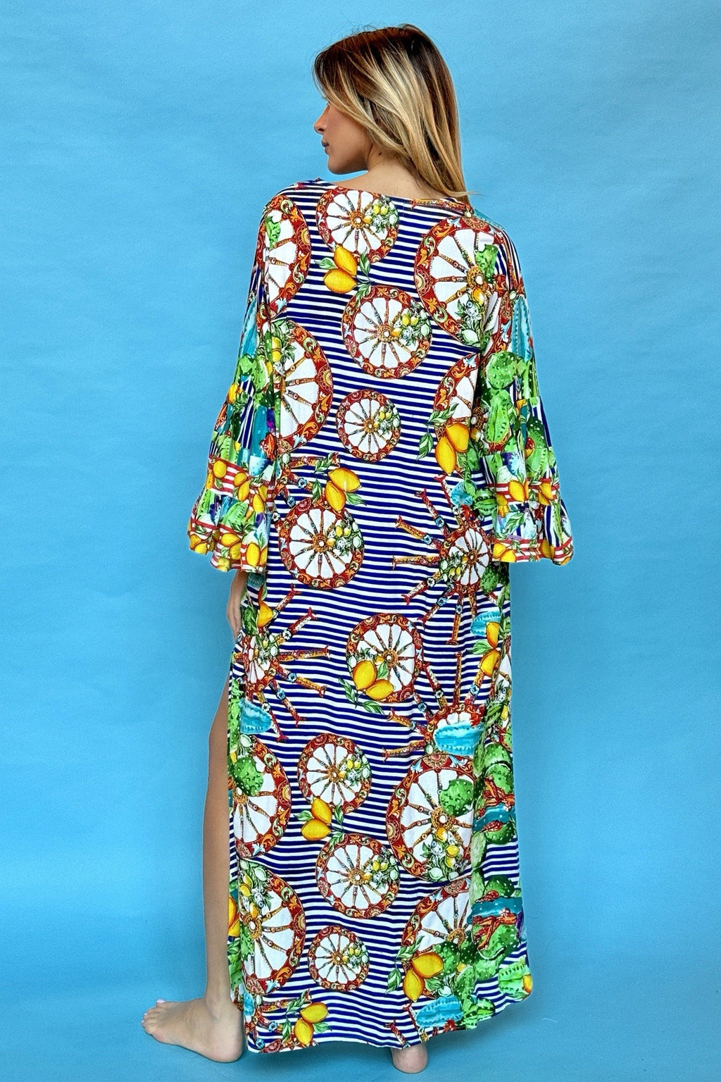 ANTICA SARTORIA 2024 SICILIAN WHEELS LEMONS LONG KAFTAN DRESS L/XL LAST ONE