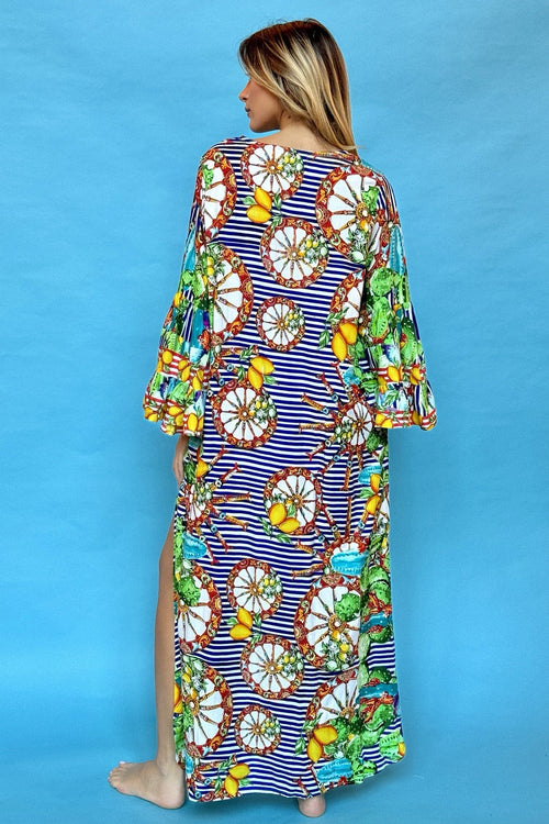 ANTICA SARTORIA 2024 SICILIAN WHEELS LEMONS LONG KAFTAN DRESS L/XL LAST ONE