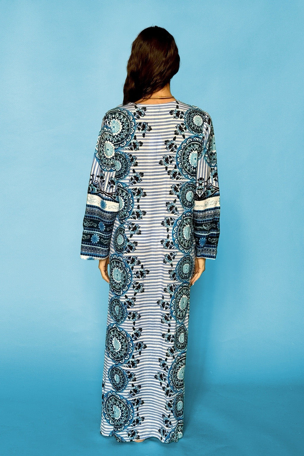 ANTICA SARTORIA 2024 WHITE & BLUE LONG DRESS / KAFTAN S/M NWT LAST ONE