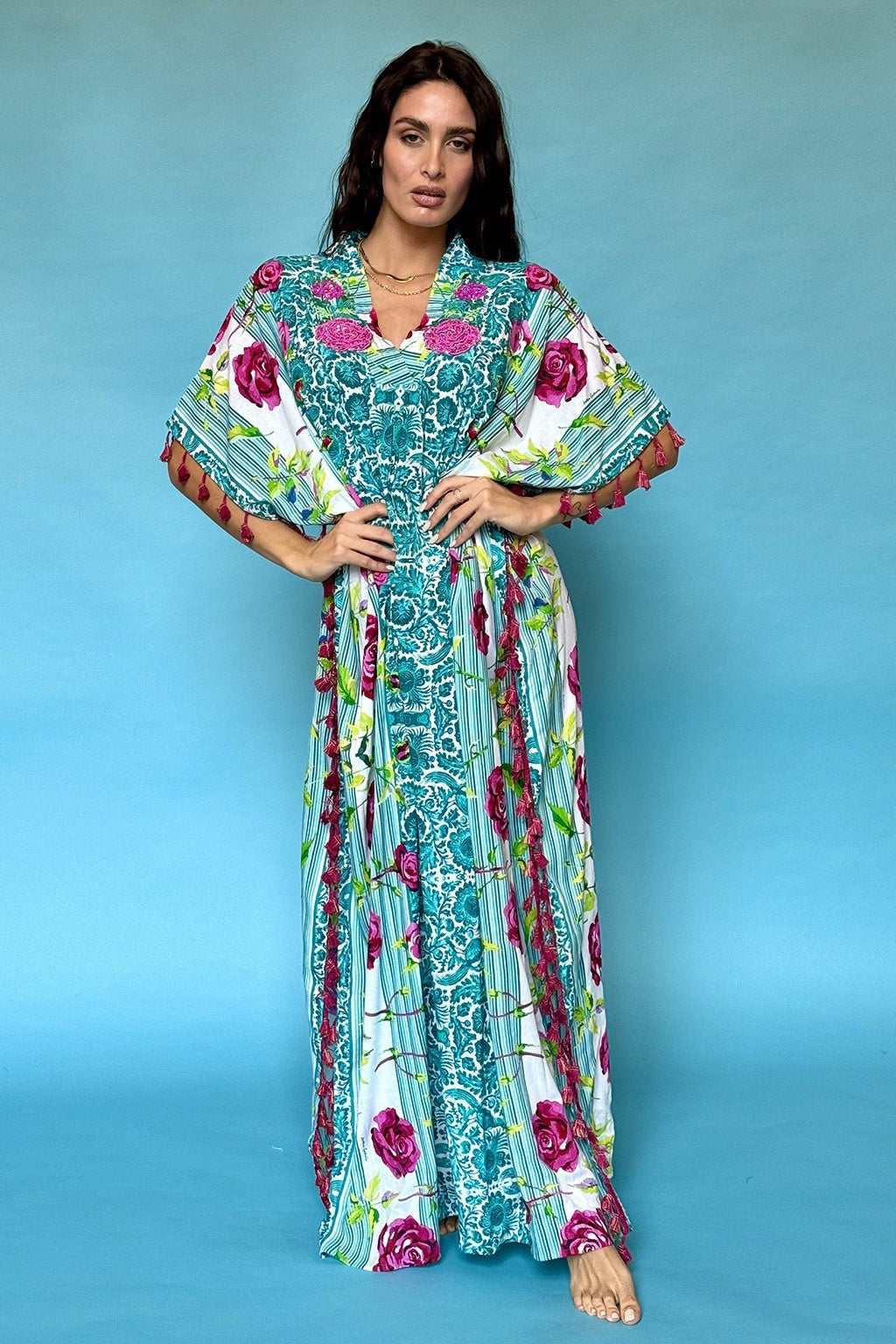 ANTICA SARTORIA 2024 AQUA & WHITE SEQUIN MUMU/ PONCHO NWT LAST ONE