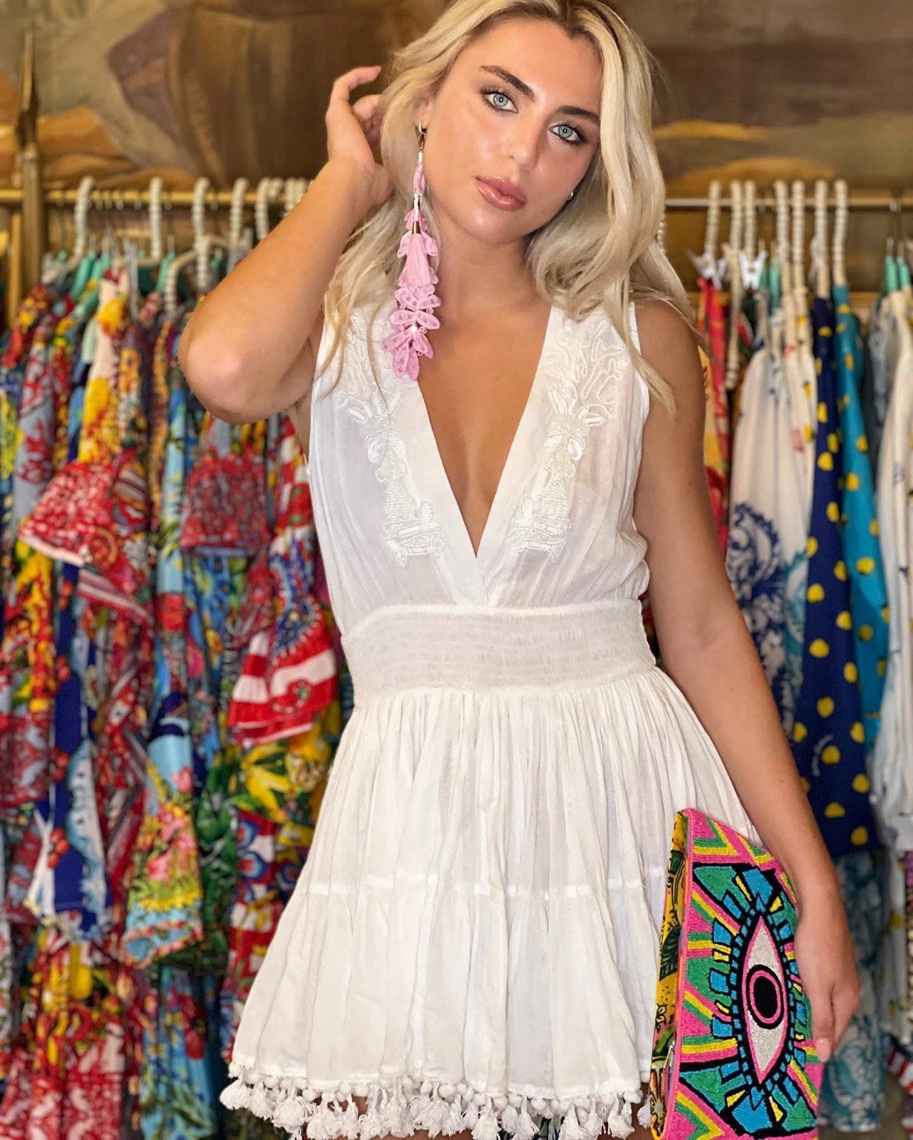 ANTICA SARTORIA WHITE SLEEVELESS BEADED & LACE DRESS GORGEOUS NWT O/S