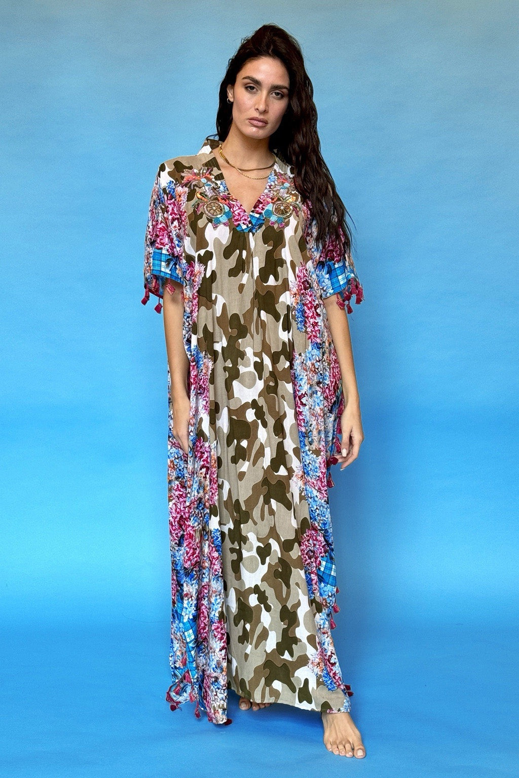 ANTICA SARTORIA 2024 CAMOUFLAGE AND SEQUINS LONG KAFTAN NWT XXL  LAST ONE