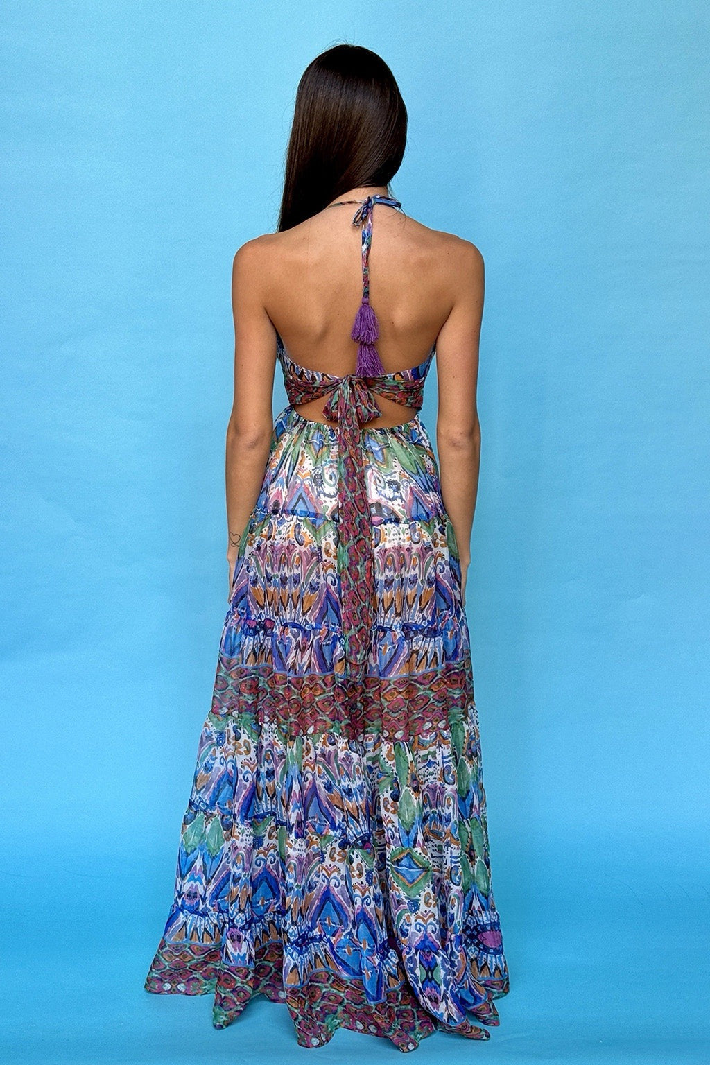 ANTICA SARTORIA 2024 BLUE SEQUIN TOP LONG DRESS NWT O/S